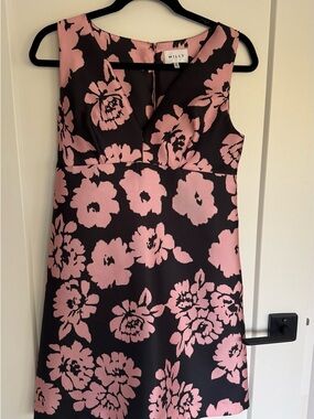 Milly Black with Pink Floral Midi Dress